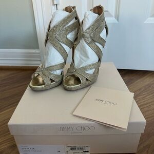 Jimmy Choo Gold Glitter Cutout Strappy High-Heel Sandals
